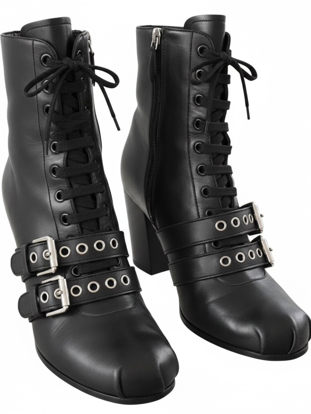 Miu Miu Lace-Up  Double Buckle Ballet Ankle Boots RARE, Size 37.5